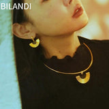 Bilandi Retro Half Round Geometric Drop Earrings for Women
