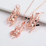 European American Beetle Earrings Pendant Set High Copper Plating Gold White Ros
