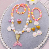 5pcs Mermaid Tail Pendant Baby Girls Beads Necklace Set