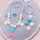 5pcs Mermaid Tail Pendant Baby Girls Beads Necklace Set