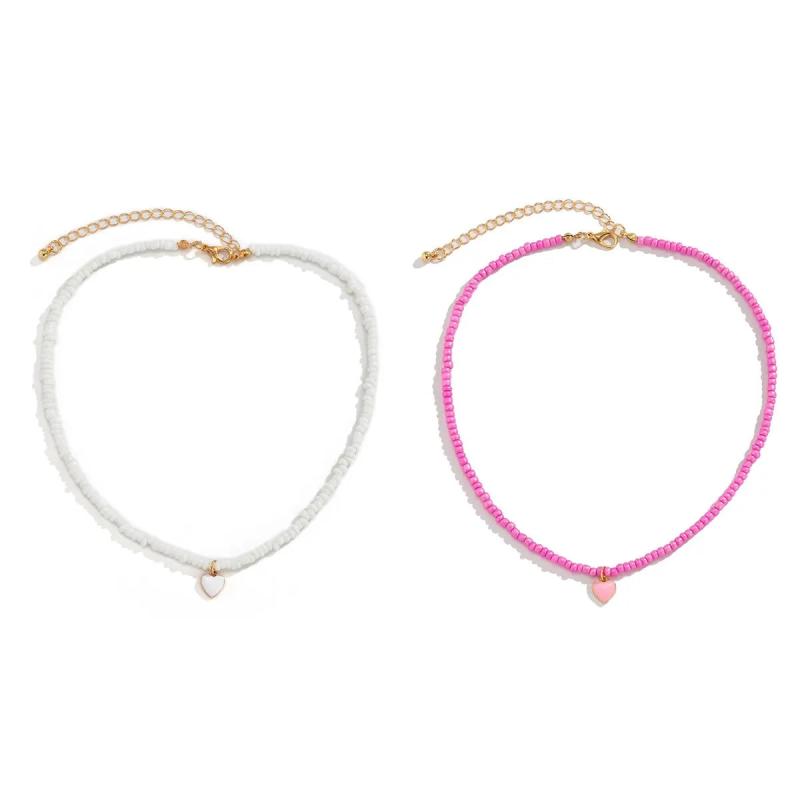 Boho Seed Bead Chain Necklace Wedding Heart Pendant Choker Y2K Jewelry