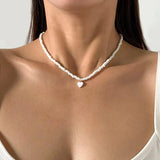 Boho Seed Bead Chain Necklace Wedding Heart Pendant Choker Y2K Jewelry