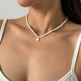 Boho Seed Bead Chain Necklace Wedding Heart Pendant Choker Y2K Jewelry
