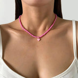 Boho Seed Bead Chain Necklace Wedding Heart Pendant Choker Y2K Jewelry