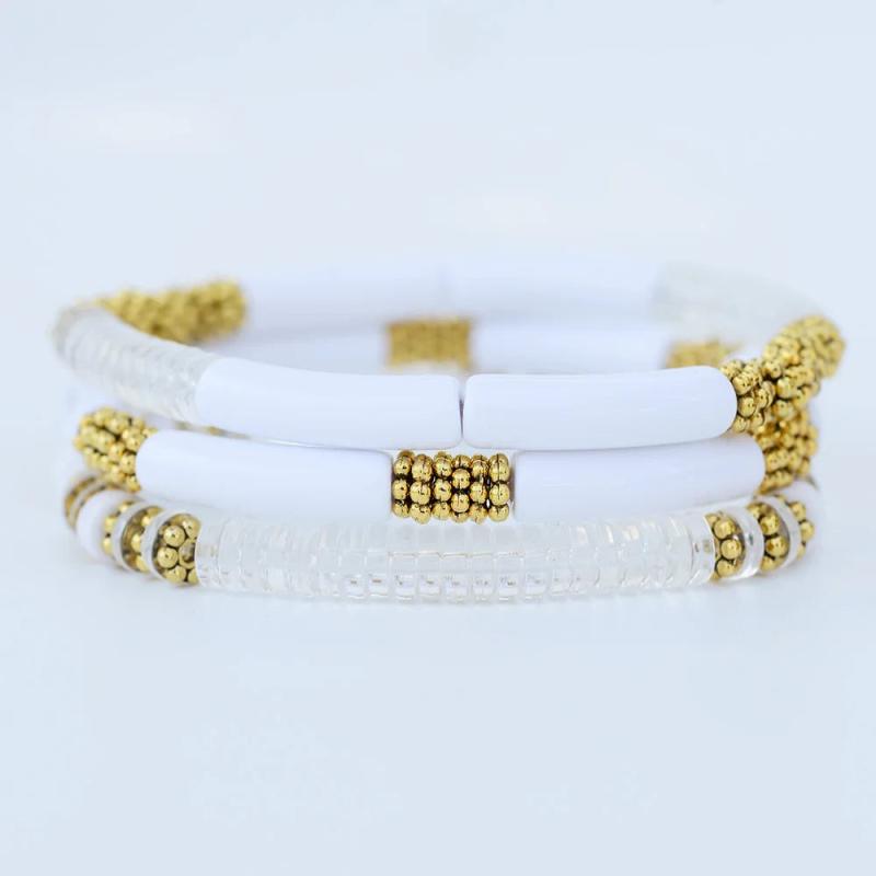 Bamboo Tube Beaded Bracelets Set for Women Charm Jewelry
