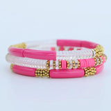 Bamboo Tube Beaded Bracelets Set for Women Charm Jewelry