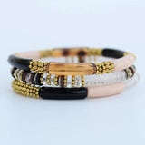 Bamboo Tube Beaded Bracelets Set for Women Charm Jewelry