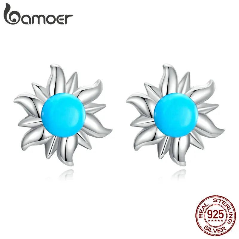 925 Silver Tiny Sun Stud Earrings Turquoise Piercing SCE1476