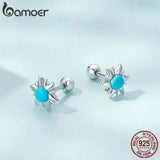 925 Silver Tiny Sun Stud Earrings Turquoise Piercing SCE1476