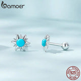 925 Silver Tiny Sun Stud Earrings Turquoise Piercing SCE1476