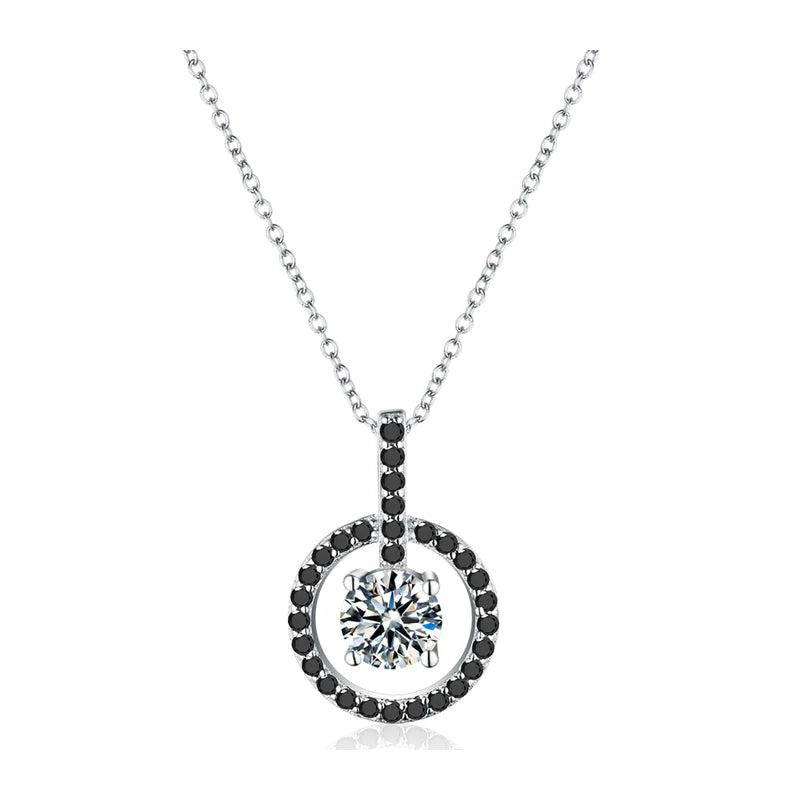 Fine Silver Black&White Stone Necklace Women P017