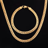 18K Silver Chain Bracelet Necklace Set 6MM for Women Men Party Wedding