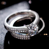 Women's Silver Bridal Ring Set Wedding Band Promise Love Engagement Rings