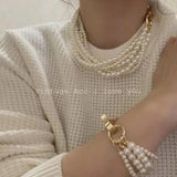 Vintage Multi-layer Pearl Bracelet Neck Chains Choker Necklace