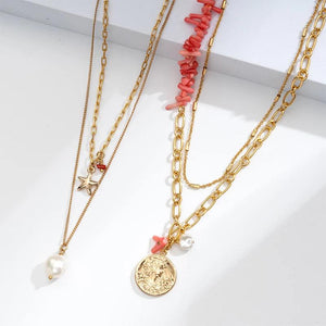 Natural Red Coral Gemstone Beaded Necklace Jewelry Set