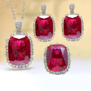 Ruby Red Corundum Jewelry Set for Women