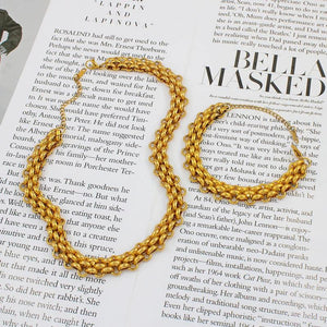 Bohemia Popcorn Stainless Steel Chains Necklaces Bracelets Set
