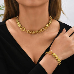 Bohemia Popcorn Stainless Steel Chains Necklaces Bracelets Set