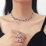 Colorful Crystal Necklace Earrings Set Rhinestone Women Wedding