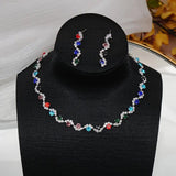 Colorful Crystal Necklace Earrings Set Rhinestone Women Wedding