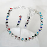 Colorful Crystal Necklace Earrings Set Rhinestone Women Wedding