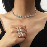 Colorful Crystal Necklace Earrings Set Rhinestone Women Wedding