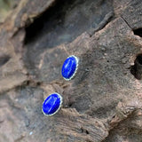 Lapis Lazuli Stud Earrings 925 Sterling Silver Vintage Femme Gift