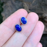 Lapis Lazuli Stud Earrings 925 Sterling Silver Vintage Femme Gift