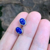 Lapis Lazuli Stud Earrings 925 Sterling Silver Vintage Femme Gift
