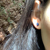 Lapis Lazuli Stud Earrings 925 Sterling Silver Vintage Femme Gift
