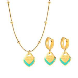 316L Stainless Steel Heart Charm Necklace Set