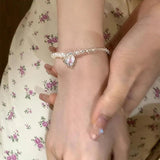925 Sterling Silver Love Heart Pearl Zircon Bracelet Asymmetric Jewelry Gift