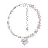 925 Sterling Silver Love Heart Pearl Zircon Bracelet Asymmetric Jewelry Gift