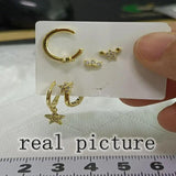 4pcs Silver Plated Crystal Stud Earrings For Women Piercing Huggie Brincos