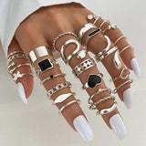 Metal Rings Women Men Geometric Heart Snake Butterfly Punk Rings Set