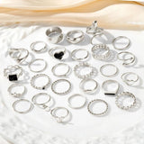 Metal Rings Women Men Geometric Heart Snake Butterfly Punk Rings Set
