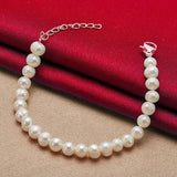 925 Sterling Silver Freshwater Pearl Chain Bracelet for Woman Wedding