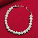 925 Sterling Silver Freshwater Pearl Chain Bracelet for Woman Wedding