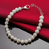 925 Sterling Silver Freshwater Pearl Chain Bracelet for Woman Wedding
