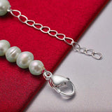 925 Sterling Silver Freshwater Pearl Chain Bracelet for Woman Wedding