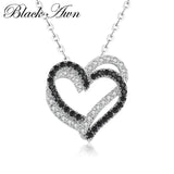 Awn Silver Necklace Heart Black&White Stone Pendants P107