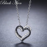 Awn Silver Necklace Heart Black&White Stone Pendants P107