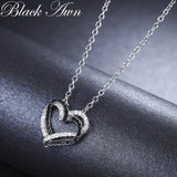 Awn Silver Necklace Heart Black&White Stone Pendants P107