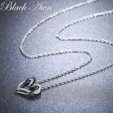 Awn Silver Necklace Heart Black&White Stone Pendants P107