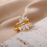 Zircon Double Lotus Ring Stainless Steel Wedding Jewelry Gift