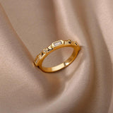 Zircon Double Lotus Ring Stainless Steel Wedding Jewelry Gift