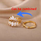 Zircon Double Lotus Ring Stainless Steel Wedding Jewelry Gift
