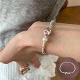 925 Silver Zircon Pearl Bracelet Romantic Geometry Jewelry