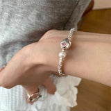 925 Silver Zircon Pearl Bracelet Romantic Geometry Jewelry