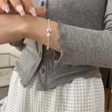 925 Silver Zircon Pearl Bracelet Romantic Geometry Jewelry